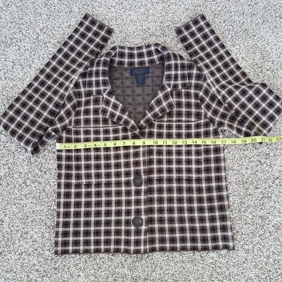 Cropped Knit Sweater Jacket Blazer Brown Plaid Rachel Roy Vintage Pocket Stretch - Picture 5 of 11